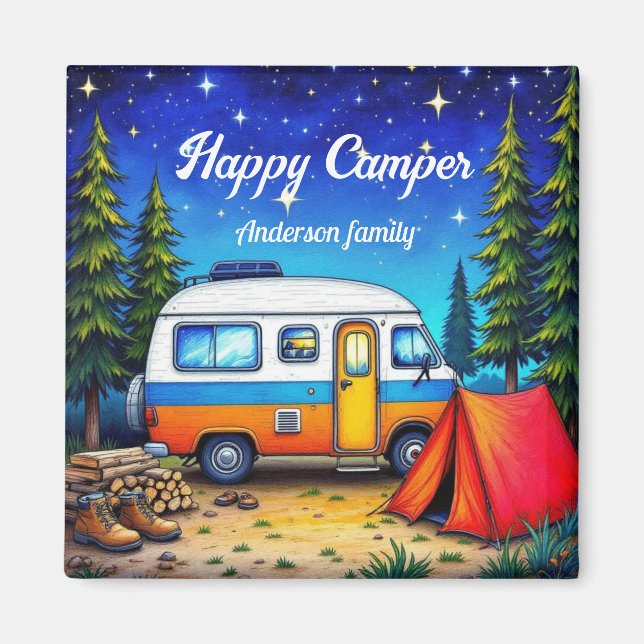 Camping Camper Blaue Natur Wandern Magnet (Vorne)