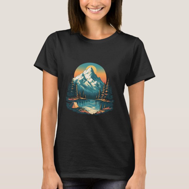Camping Camper Glamping Zelt Sonnenuntergang Berge T-Shirt (Vorderseite)