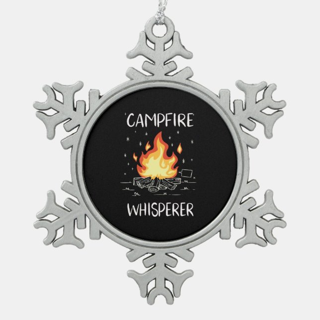 Camping Campfire Schneeflocken Zinn-Ornament (Vorderseite)