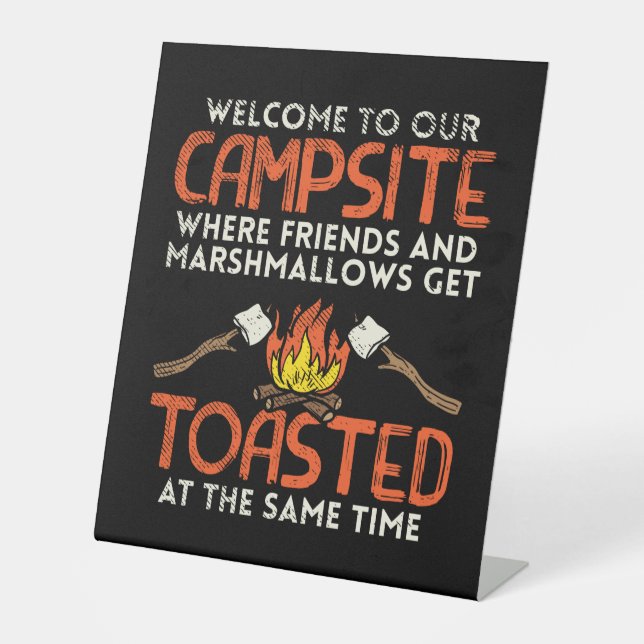 Camping Campfire und Marshmallows Sockelschild (Vorderseite)