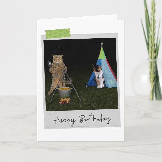 Camping Cats Funny Birthday Card Karte (Vorderseite)