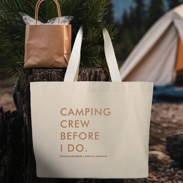Camping Crew Earthy Beige Junggeselinnen-Abschied  Jumbo Stoffbeutel (camping crew bachelorette party tote bag gift bach earth colors beige brown)