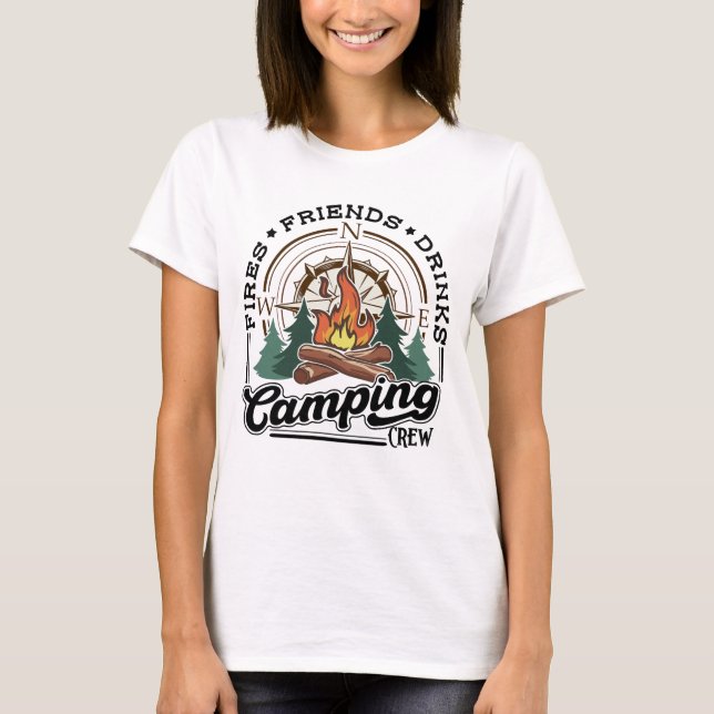 Camping Crew Freunde Getränke T-Shirt (Vorderseite)