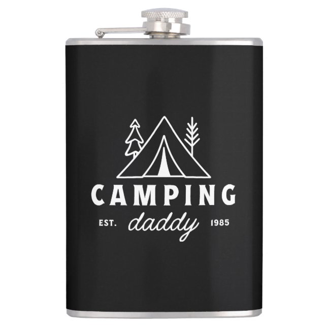 Camping dad funny father camper forest retro black flachmann (Vorderseite)