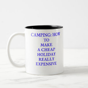 Camping, das teures lustiges der billigen zweifarbige tasse