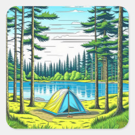 Camping der Natur im Wald Quadratischer Aufkleber