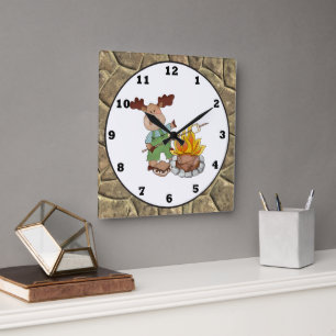 Camping Elche Cartoon Quadratische Wanduhr