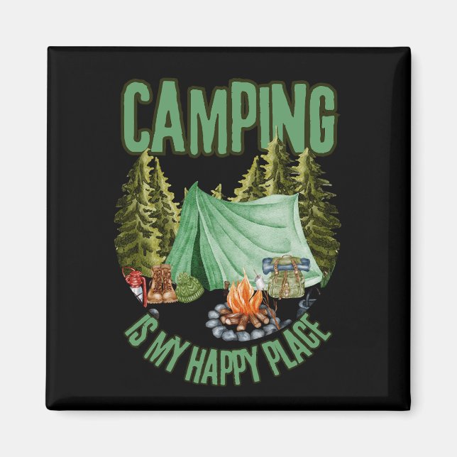 Camping est mon endroit heureux - aimant amoureux  (Devant)