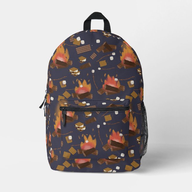 Camping Fire Outdoor Adventure & Marshmallows Bedruckter Rucksack (Vorderseite)