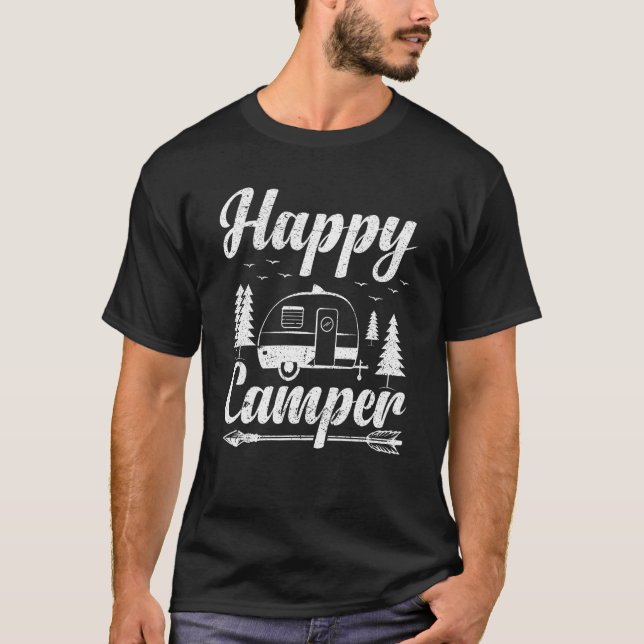 Camping for Hikers Happy Camper Distressed Style T-Shirt (Vorderseite)