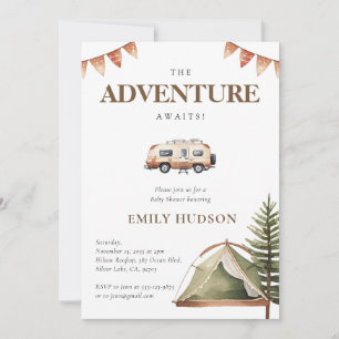 Camping Forest Watercolor Kinderdusche Einladung