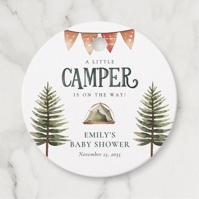 Camping Forest Watercolor Kinderdusche Geschenkanhänger (Vorderseite)