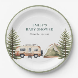 Camping Forest Watercolor Kinderdusche Pappteller