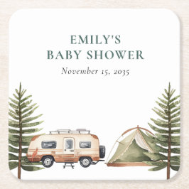 Camping Forest Watercolor Kinderdusche Rechteckiger Pappuntersetzer