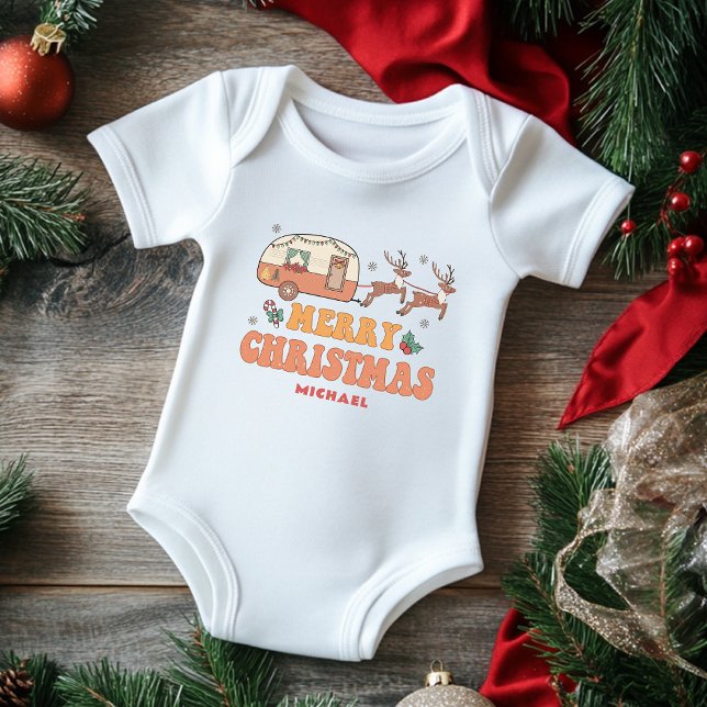 Camping Frohe Weihnachts-Rentier Personalisierter  Baby Strampler (Von Creator hochgeladen)