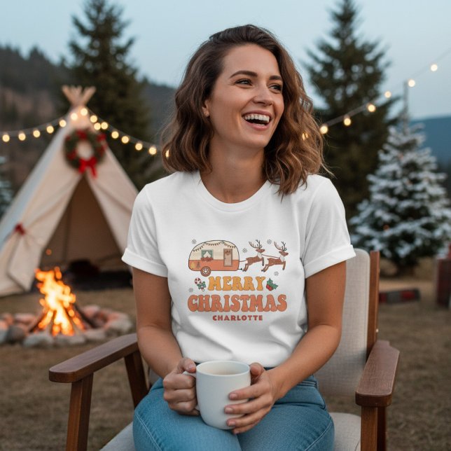 Camping Frohe Weihnachts-Rentier Personalisierter  Tri-Blend Shirt (Von Creator hochgeladen)
