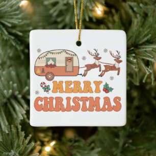 Camping Frohe Weihnachts-Rentiertypografie Keramikornament