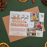 Camping Frohe Weihnachtsfoto Collage Rentier Feiertagskarte<br><div class="desc">Camping Frohe Weihnachts Foto Collage Rentier Weihnachtskarten zeigt den Text "Frohe Weihnachten" in einer Retro-Schrift Typografie mit einer festlich dekorierten Karawane, die von Rentieren gezogen und mit Schneeflocken und heilig betont wird. Fügen Sie drei Ihrer Lieblings-Fotos hinzu und personalisieren Sie Ihren Urlaub Gruß. Ideal für Familie und Freunde zu Weihnachten...</div>