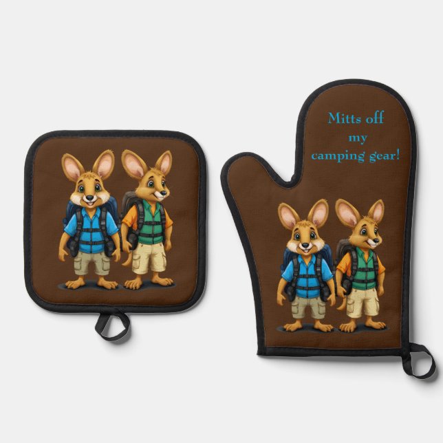Camping Gear Edit Name Witty Puffer personalisiere Ofenhandschuh & Topflappen-Set (Vorderseite)
