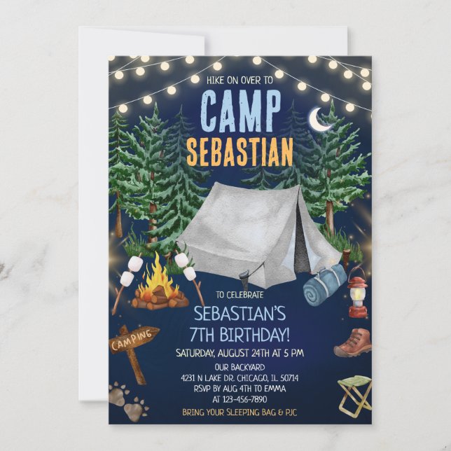 Camping-Geburtstagsfeier Einladung (Vorderseite)