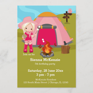 Camping Geburtstagsmädchen Einladung