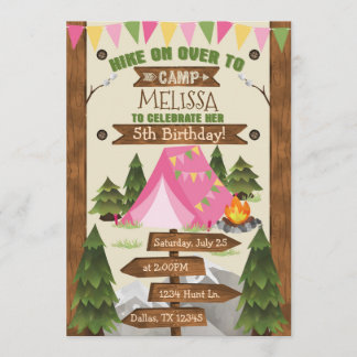 Camping Geburtstagsparty Einladung Girl