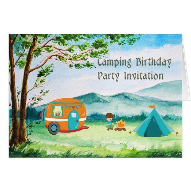 Camping Geburtstagsparty Einladungskarte für Kinde (Vorderseite (Horizontal))