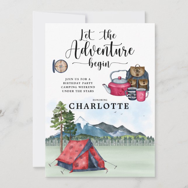 Camping Geburtstagsparty Girl's Weekend Einladung (Vorderseite)