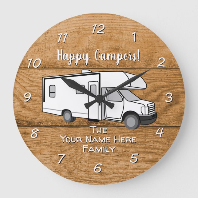 Camping Generic Class C wood design Large Clock Große Wanduhr (Vorderseite)
