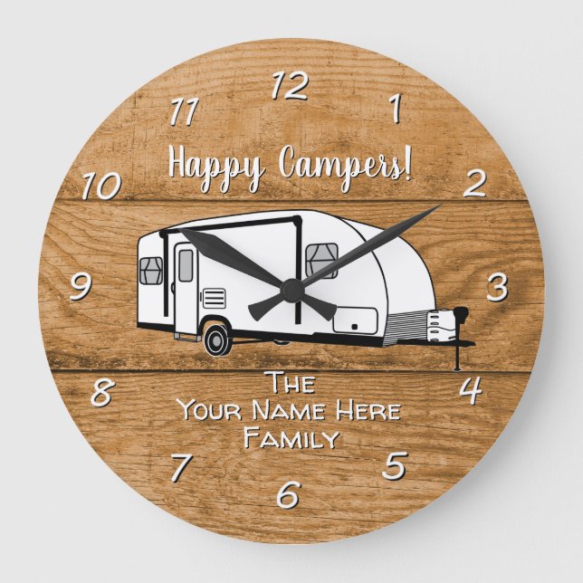 Camping Generic Travel Trailer wood design  Große Wanduhr (Vorderseite)