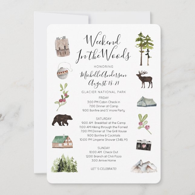 Camping Glamping Bachelorette Wochenende Einladung (Vorderseite)