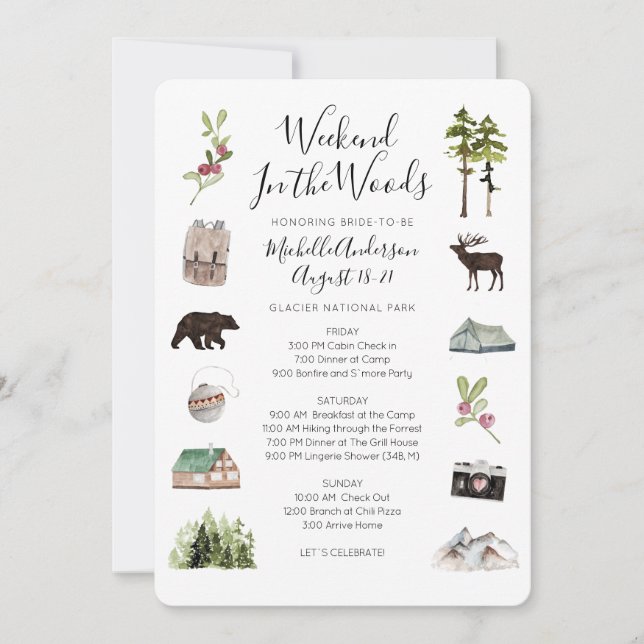 Camping Glamping Bachelorette Wochenende Einladung (Vorderseite)