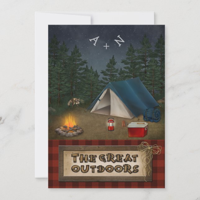 Camping, Glamping, Fischen, Natur-Hochzeit lädt Einladung (Vorderseite)