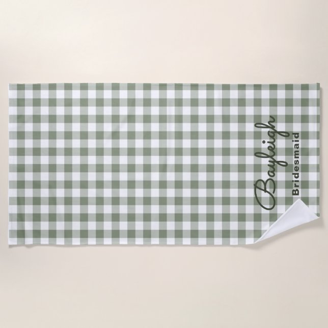 Camping Green Checkered Bridesmaid Strandtuch (Vorderseite)