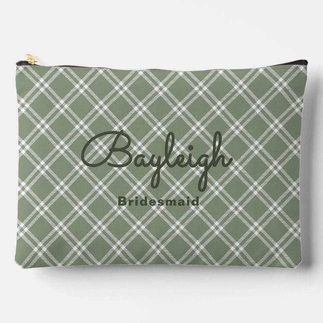 Camping Green Checkered Bridesmaid Zubehörtasche (Vorderseite)