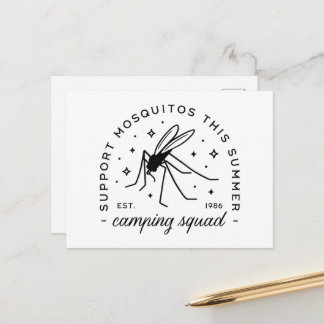 Camping group mosquito funny summer camp trip postkarte