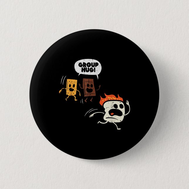 Camping-Gruppenumarmung Smores Lustiger Marshmallo Button (Vorderseite)