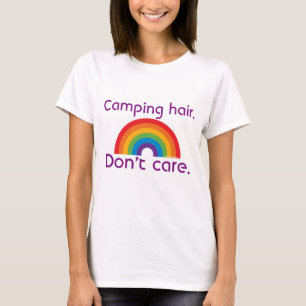 Camping Hair Keine Sorge Achtzigern Retro Regenbog T-Shirt