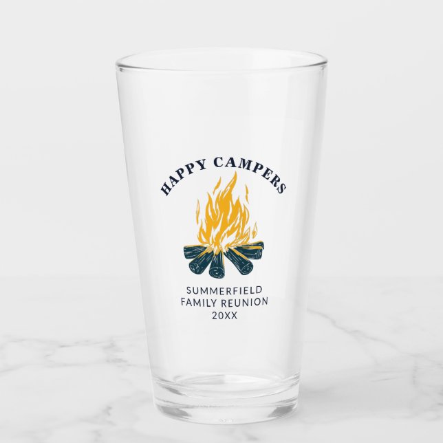 Camping Happy Campers Urlaub Familienreise Maßgesc Glas (Vorderseite)