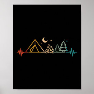 Camping Herzschlag Zelt Lagerfeuer Bäume Camper Mä Poster