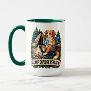Camping-Hund am Lagerfeuer Tasse