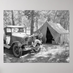 Camping im Yakima-Tal, 1936. Vintage-Foto Poster