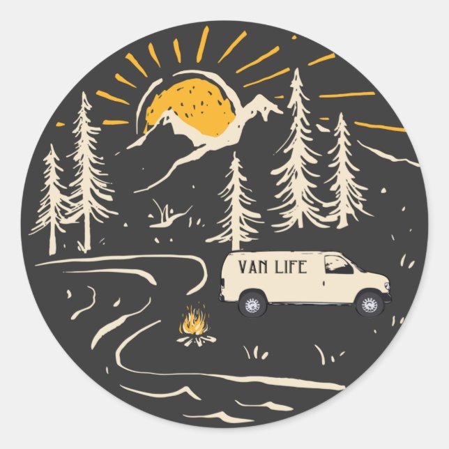 Camping in den Bergen Van Life T - Shirt Button Runder Aufkleber (Vorderseite)