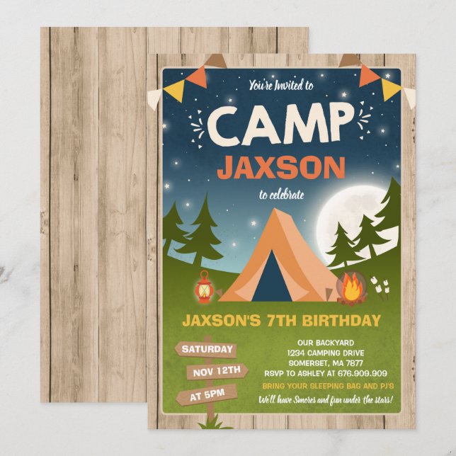 Camping Invitation Anniversaire Camp hors fête (Devant / Derrière)