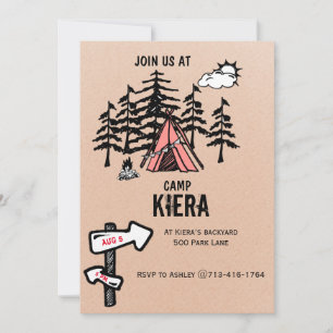 Camping invitation de fête d'anniversaire à thème 