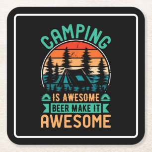 Camping ist großartig, Bier macht es großartig Rechteckiger Pappuntersetzer