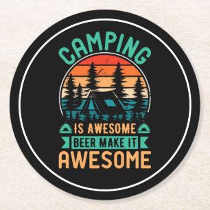 Camping ist großartig, Bier macht es großartig Runder Pappuntersetzer