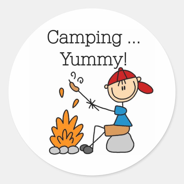 Camping ist lecker runder aufkleber (Vorderseite)
