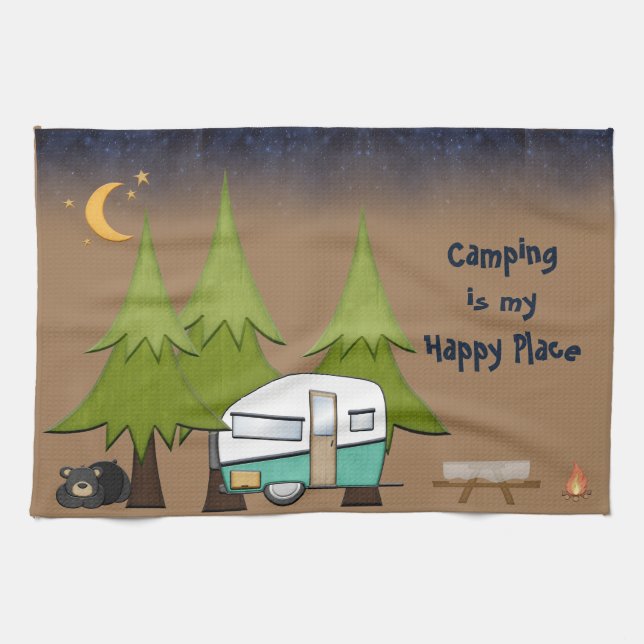 Camping ist mein glücklicher Ort Personalisiertes  Geschirrtuch (Horizontal)