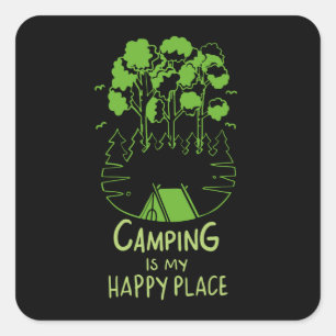 Camping ist mein glücklicher Ort Quadratischer Aufkleber